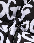 Dolce & Gabbana Black White DG Mania Hooded Long Coat Jacket