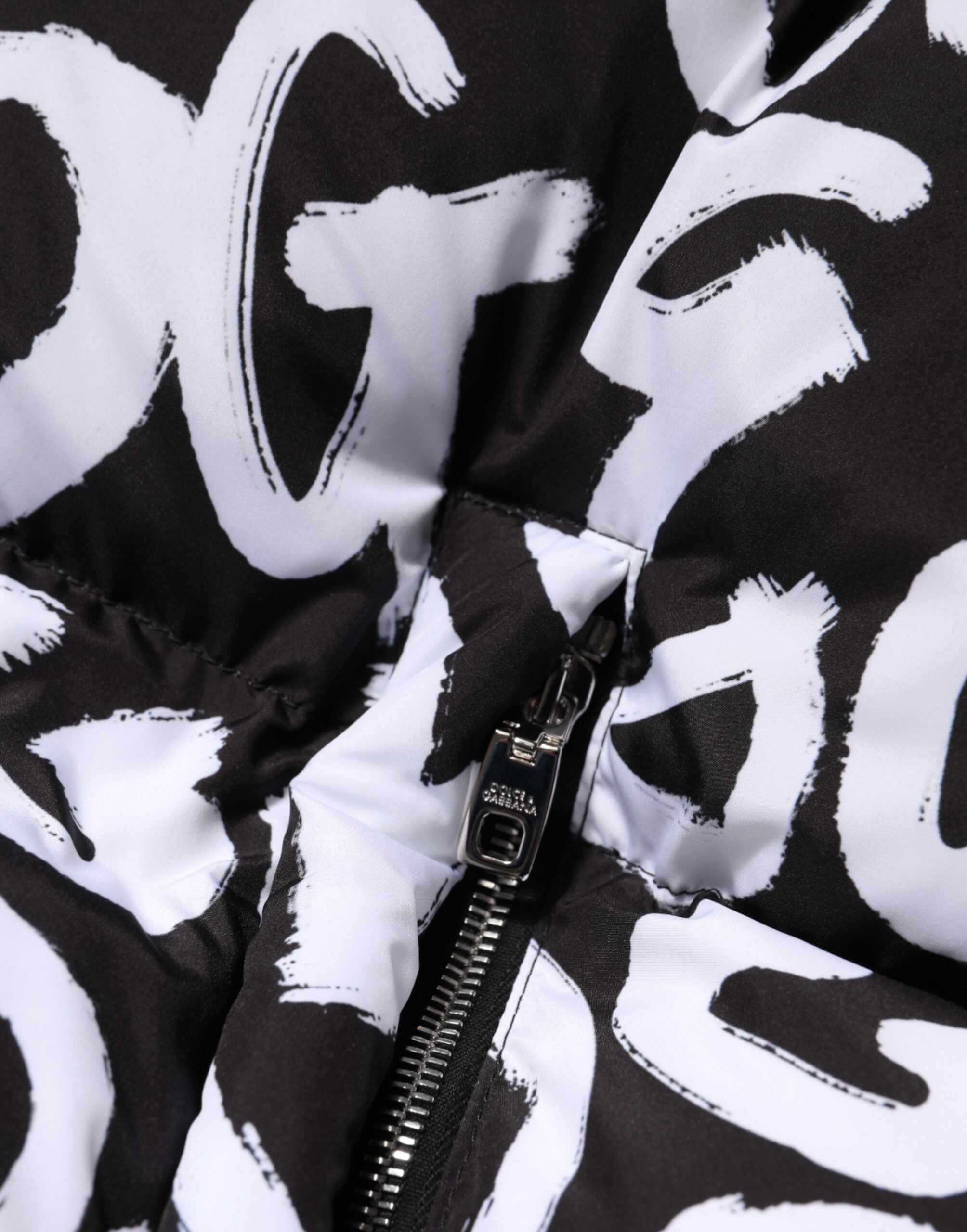 Dolce & Gabbana Black White DG Mania Hooded Long Coat Jacket