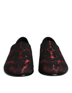 Dolce & Gabbana Red Black Jacquard Slip On Men Loafers Shoes