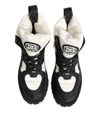 Dolce & Gabbana Black White Padded Lace Up Short Boots Shoes