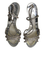 Dolce & Gabbana Silver Strass Ankle Strap Heels Sandals Shoes