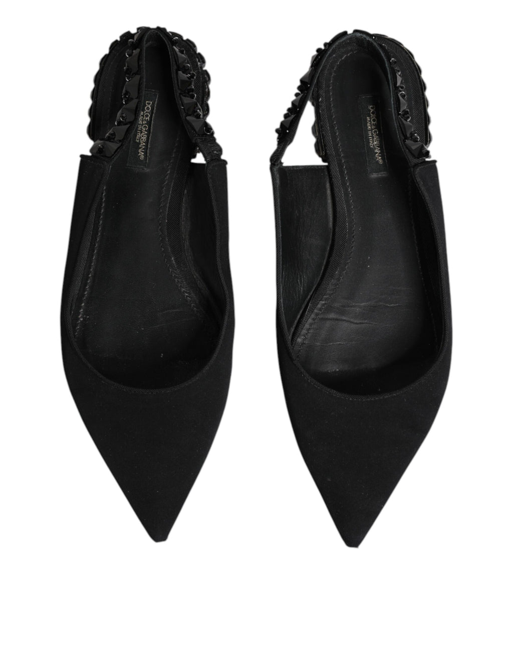 Dolce & Gabbana Black Crystal Charmeuse Slingback Shoes