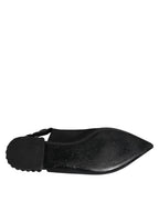 Dolce & Gabbana Black Crystal Charmeuse Slingback Shoes