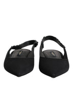 Dolce & Gabbana Black Crystal Charmeuse Slingback Shoes