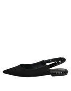 Dolce & Gabbana Black Crystal Charmeuse Slingback Shoes