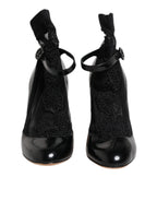 Dolce & Gabbana Black Leather Lace Socks Heels Pumps Shoes