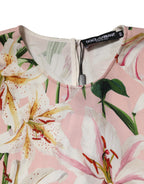 Dolce & Gabbana Pink Lily Printed Round Neck Blouse Top