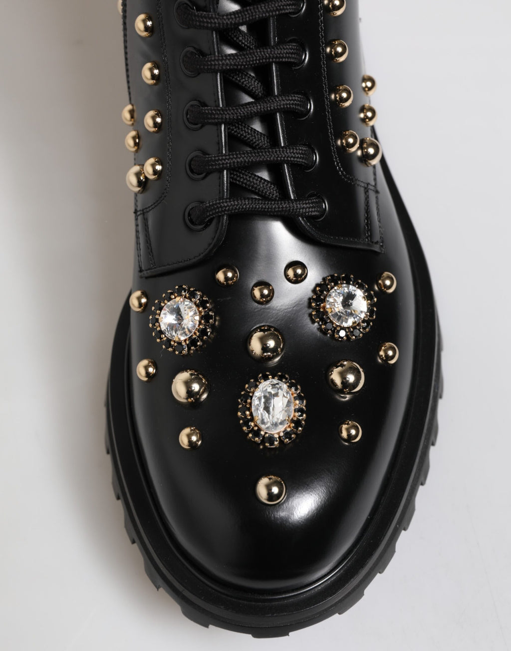 Dolce & Gabbana Black Studded Lace Up Mid Calf Boots Shoes