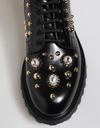 Dolce & Gabbana Black Studded Lace Up Mid Calf Boots Shoes