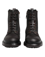 Dolce & Gabbana Dark Brown Leather Lace Up Mid Calf Boots Shoes
