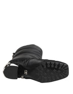 Dolce & Gabbana Black Padded Mid Calf Logo Heel Boots Shoes