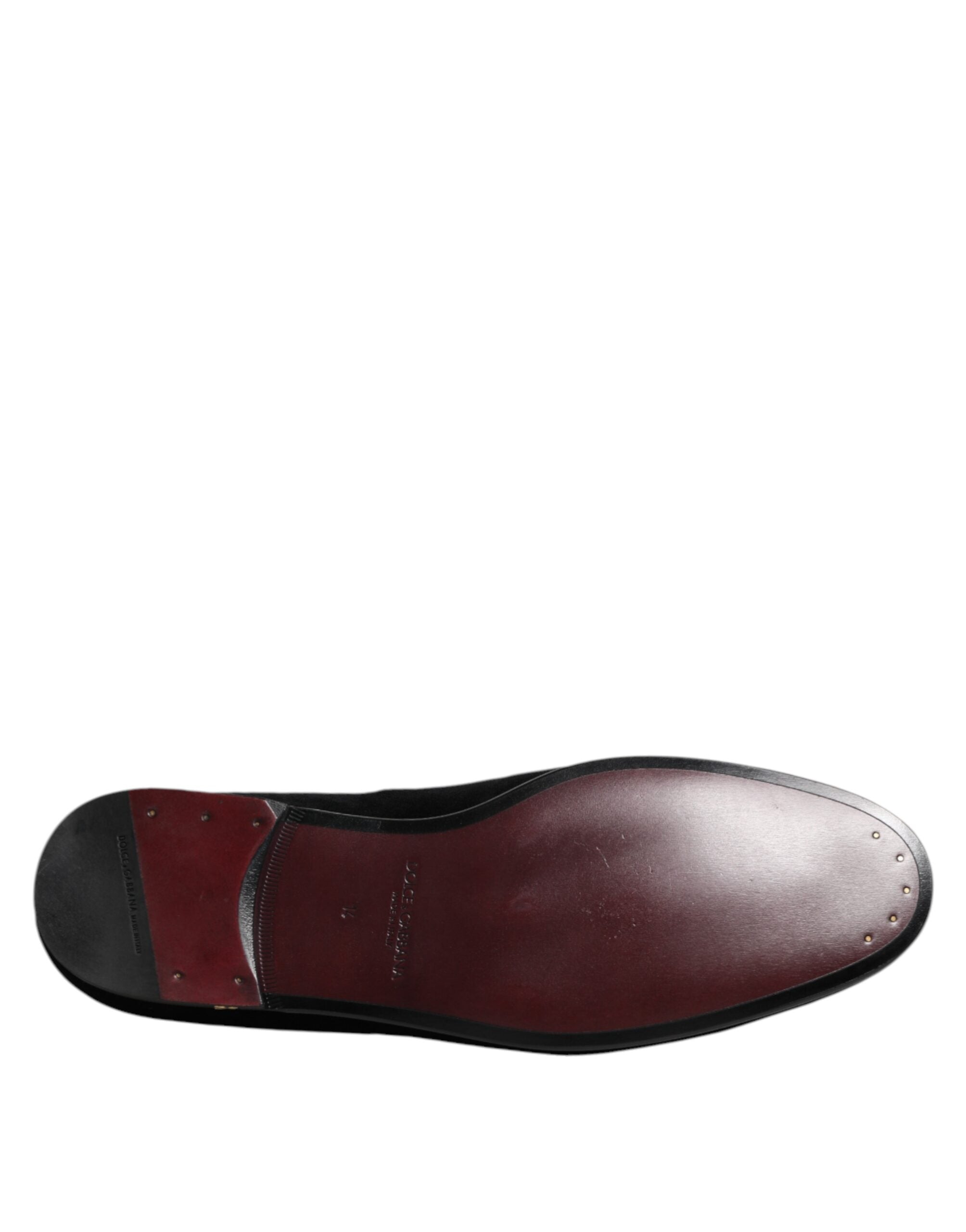 Dolce & Gabbana Black Velvet Gold Crown Mens Loafers Shoes