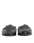 Dolce & Gabbana Black Leather Slip On Men Flat Loafers Shoes
