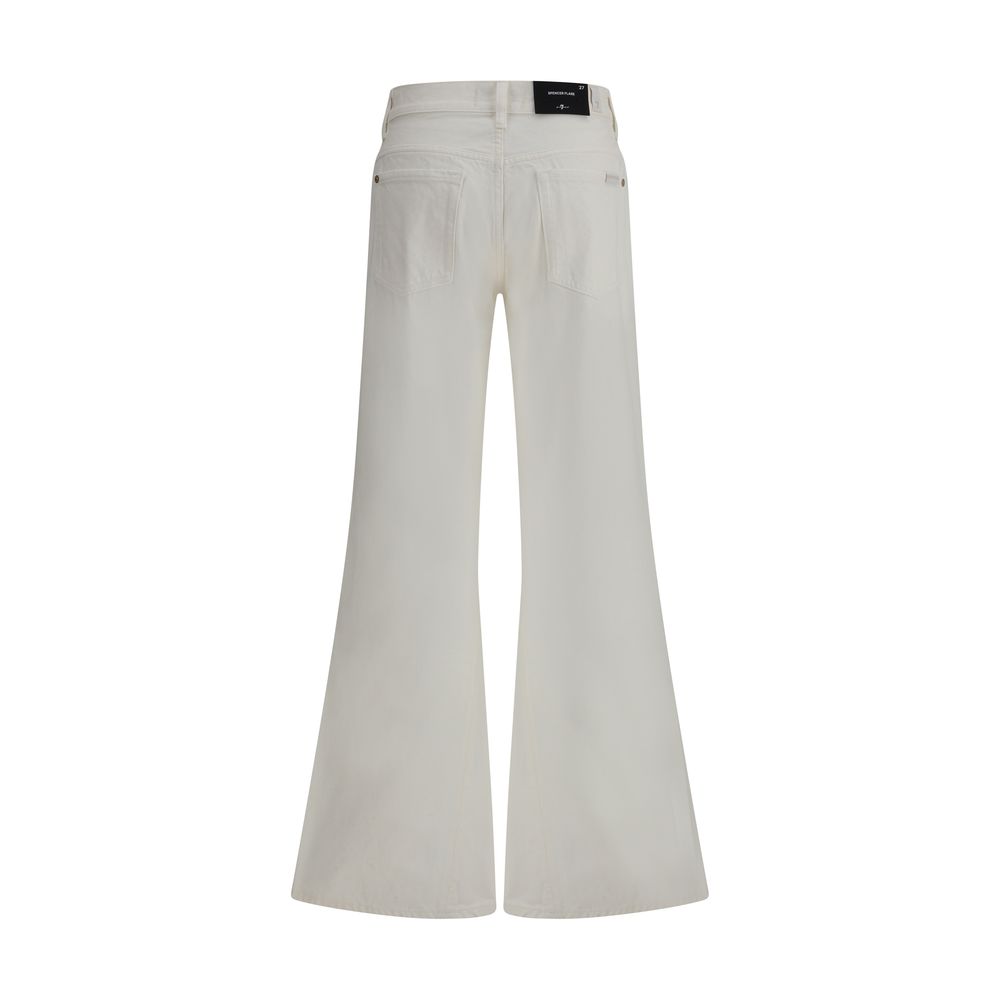 7FOR Beige Cotton Flared Jeans