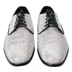 Dolce & Gabbana Silver Leather Rhinestones Derby Shoes