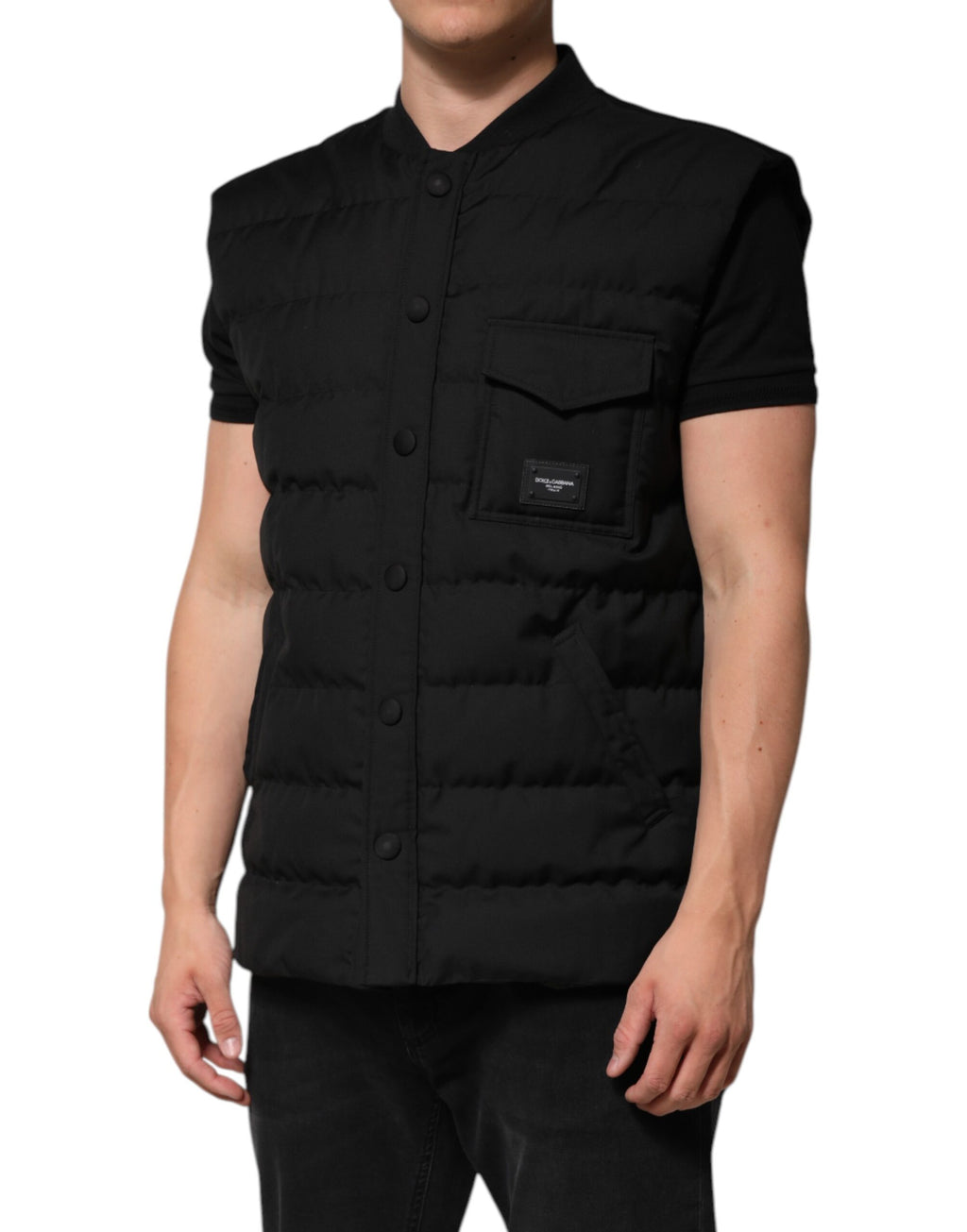 Dolce & Gabbana Black Sleeveless Parka Logo Plaque Jacket