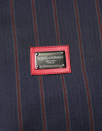 Dolce & Gabbana Blue Red Striped Logo Plaque Full Zip Jacket