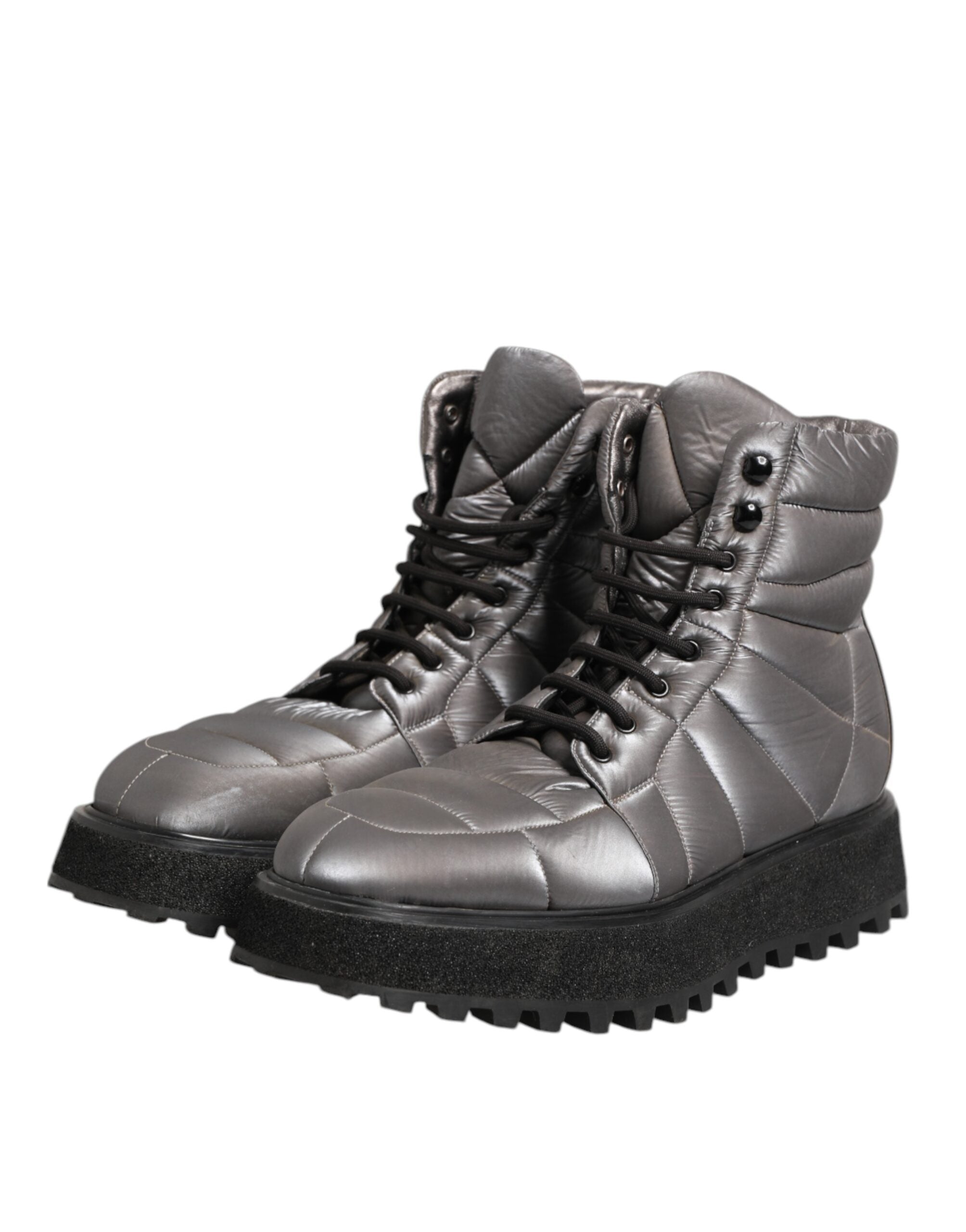 Dolce & Gabbana Silver Padded Mid Calf Lace Up Boots Shoes