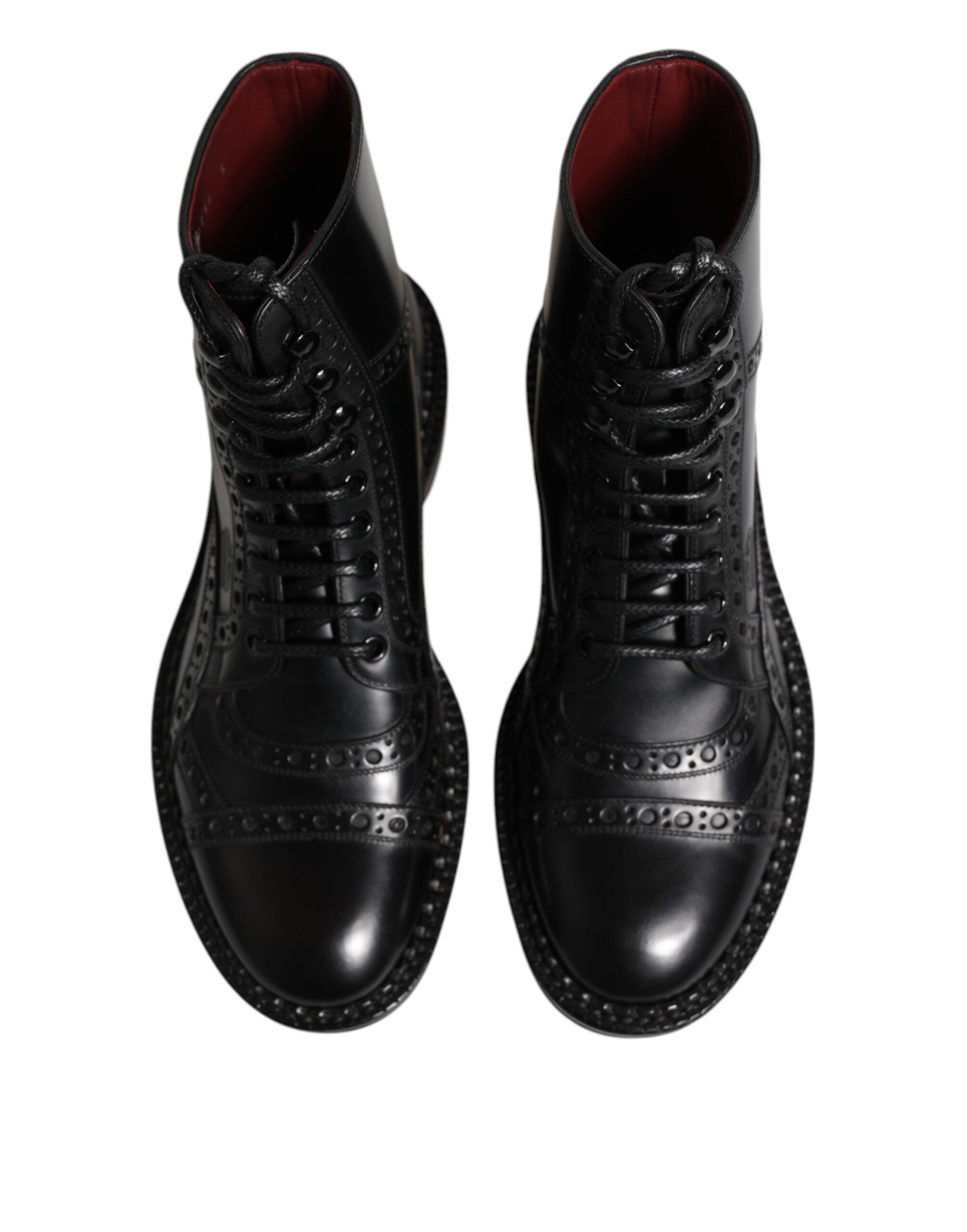 Dolce & Gabbana Black Leather Lace Up Mid Calf Boots Shoes