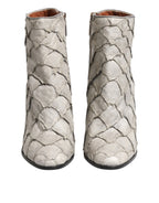 Dolce & Gabbana Off White Leather Heels Ankle Boots Shoes