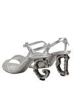 Dolce & Gabbana Silver Leather DG Heels Keira Sandals Shoes