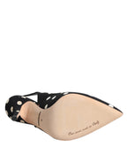 Dolce & Gabbana Black White Dotted Stiletto Slingback Shoes