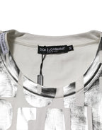 Dolce & Gabbana White Cotton Silver Metallic Slogan Print T-shirt