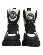 Dolce & Gabbana Black White Padded Mid Calf Lace Up Boots Shoes