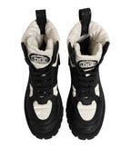 Dolce & Gabbana Black White Padded Mid Calf Lace Up Boots Shoes