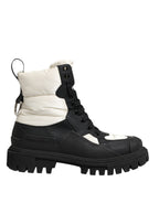 Dolce & Gabbana Black White Padded Mid Calf Lace Up Boots Shoes