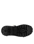 Dolce & Gabbana Black White Padded Mid Calf Lace Up Boots Shoes