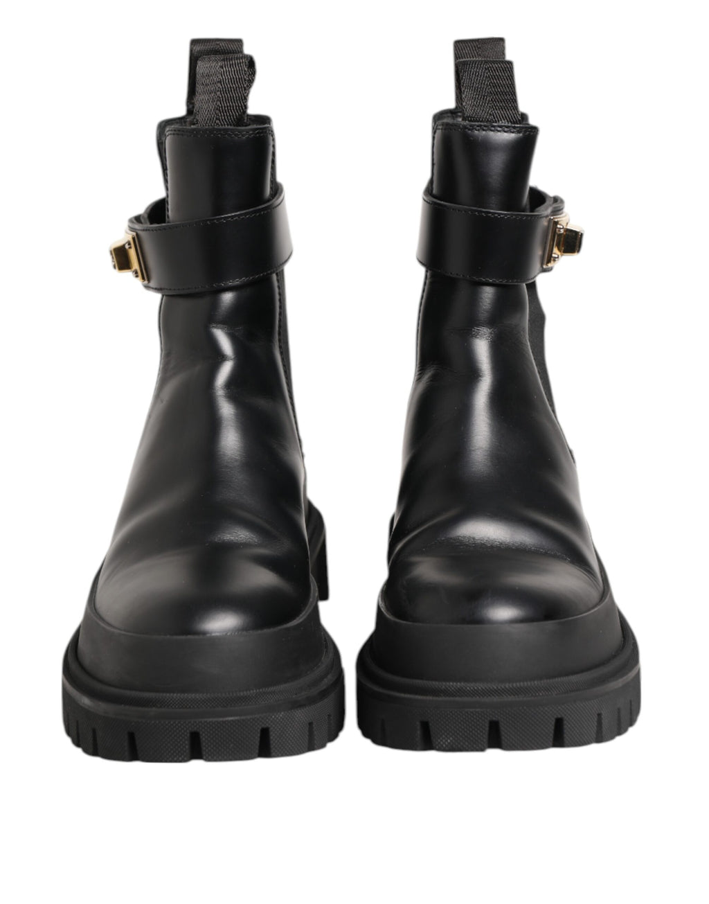 Dolce & Gabbana Black Calfskin DG Logo Strap Ankle Boots Shoes