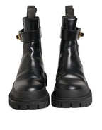 Dolce & Gabbana Black Calfskin DG Logo Strap Ankle Boots Shoes