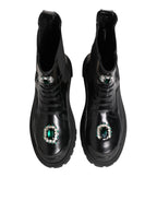 Dolce & Gabbana Black Crystal Embellished Combat Boots Shoes