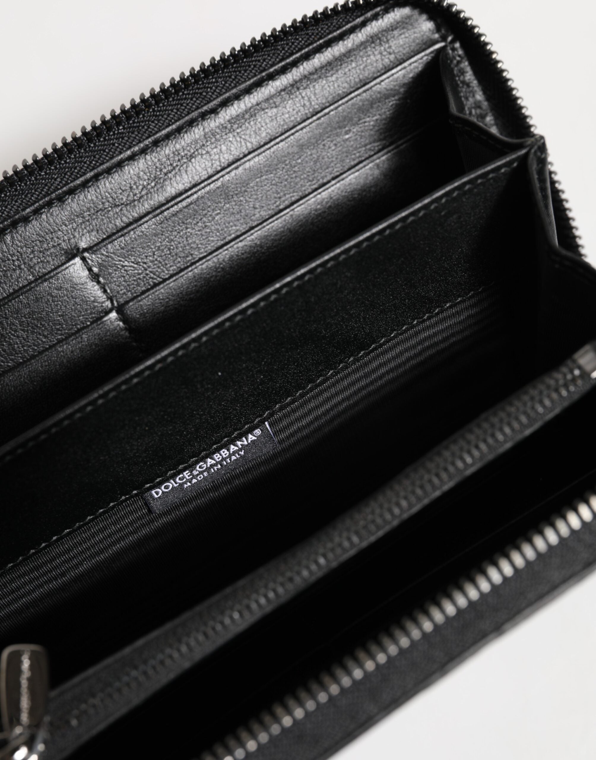 Dolce & Gabbana Black Leather DG Plaque Zip Around Continental Wallet