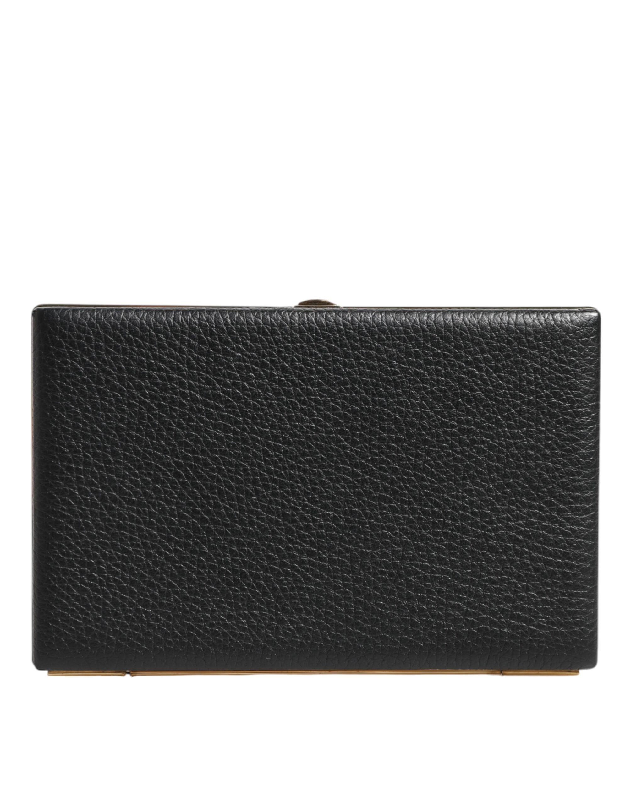 Dolce & Gabbana Black Leather Gold Frame Clutch Evening Party Purse Bag