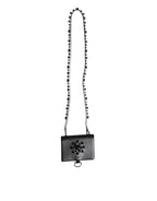 Dolce & Gabbana Black Leather Crystal Embellished Card Holder Wallet