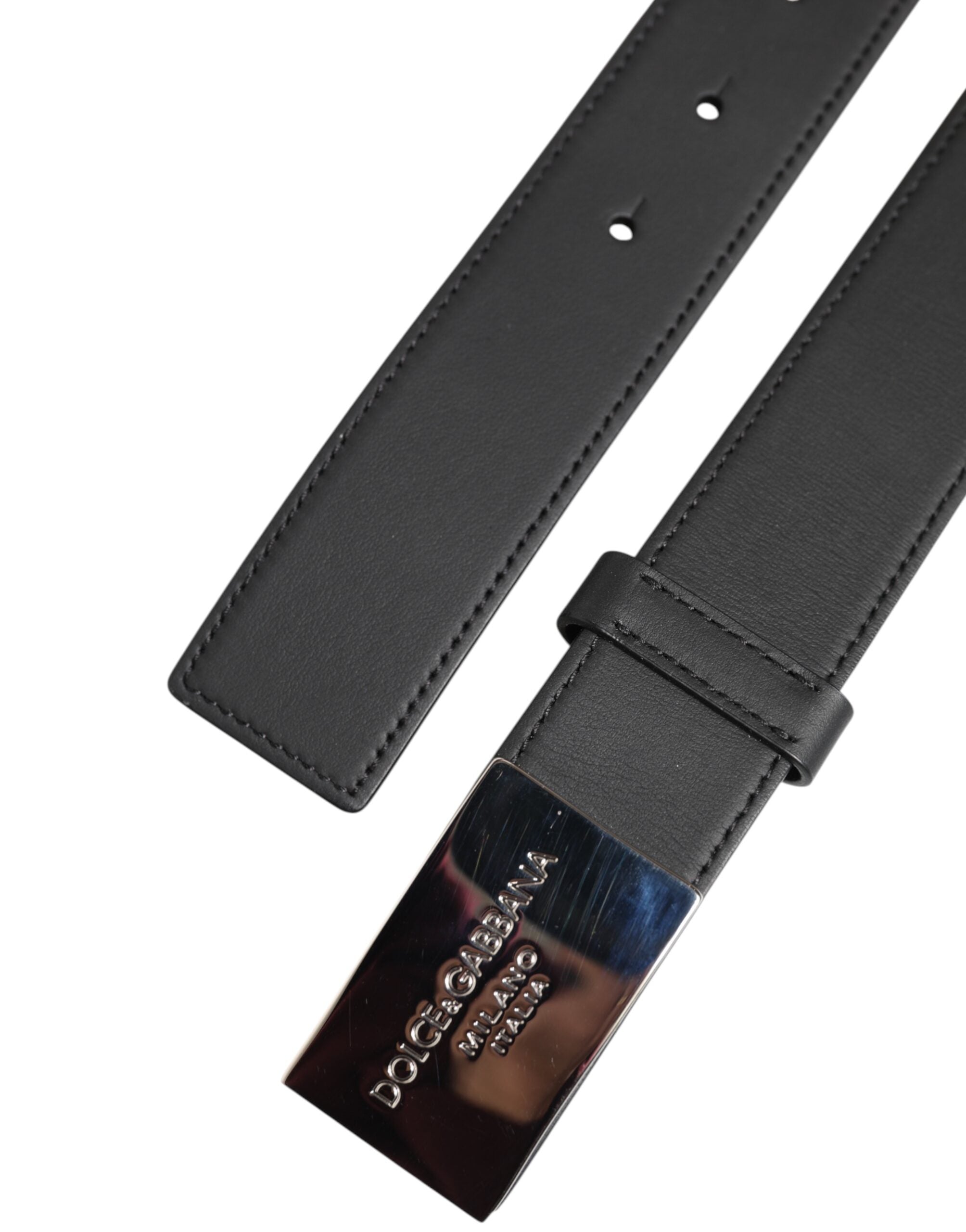Dolce & Gabbana Black Leather Classic Metal Logo Buckle Belt