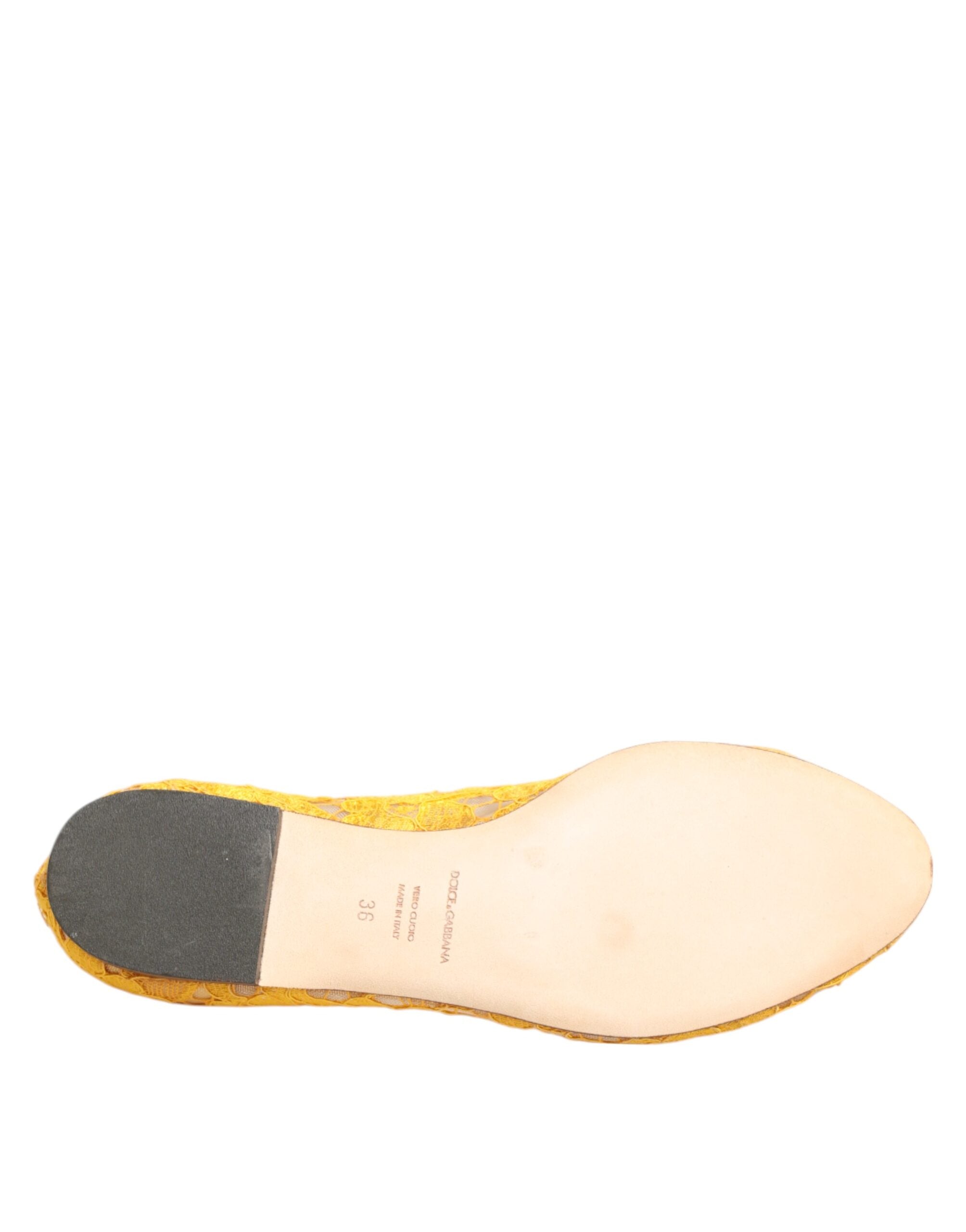 Dolce & Gabbana Yellow Taormina Lace Crystals Flats Shoes
