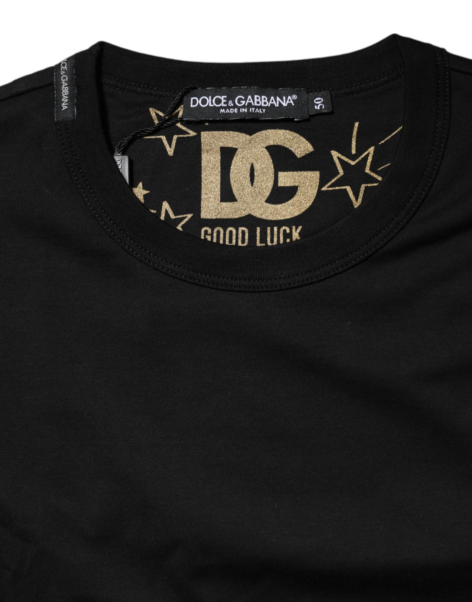 Dolce & Gabbana Black Cotton Logo Print Crew Neck T-shirt