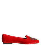 Dolce & Gabbana Red Velvet DG Heart Loafers Flats Shoes