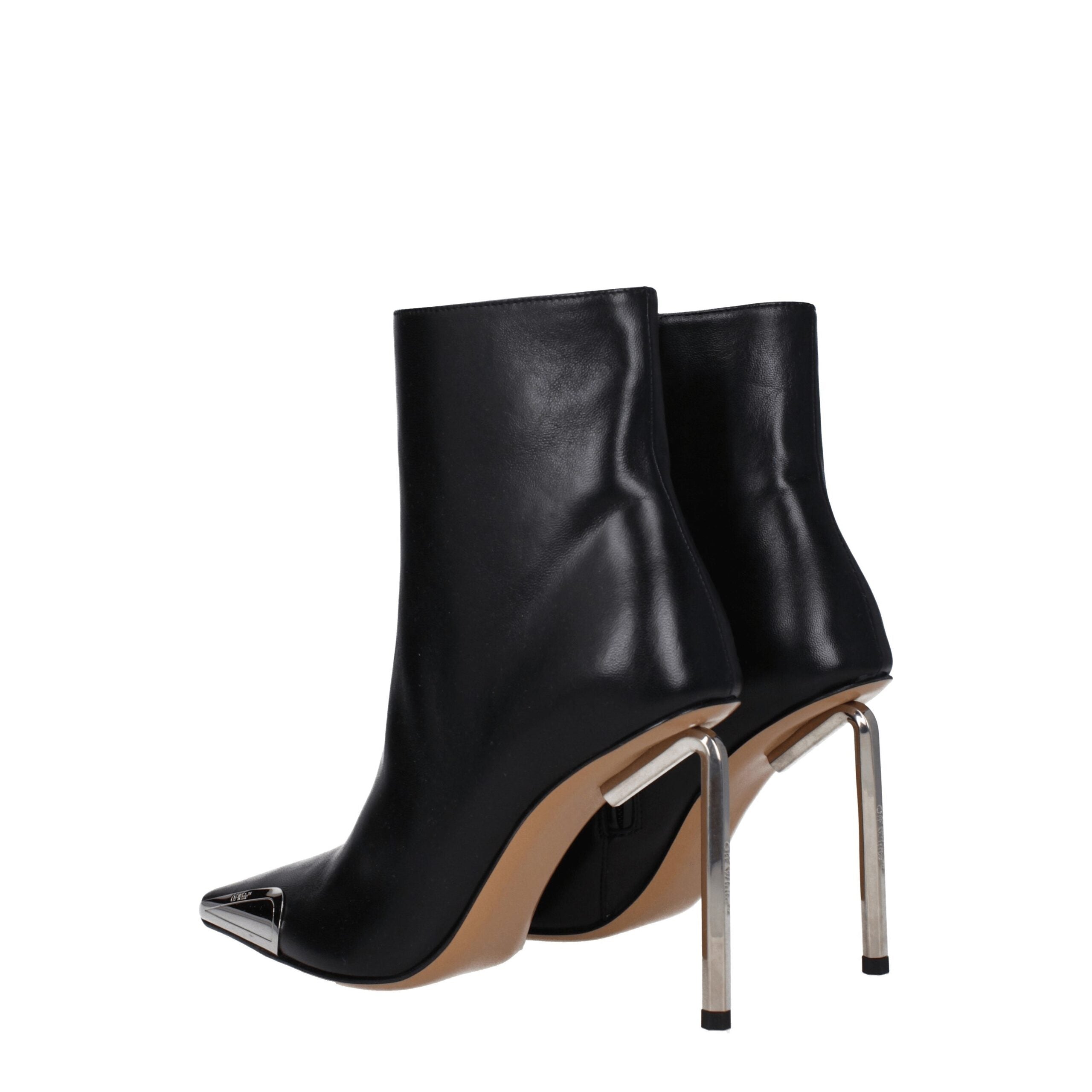 Off-White Black Leather Ankle Boots