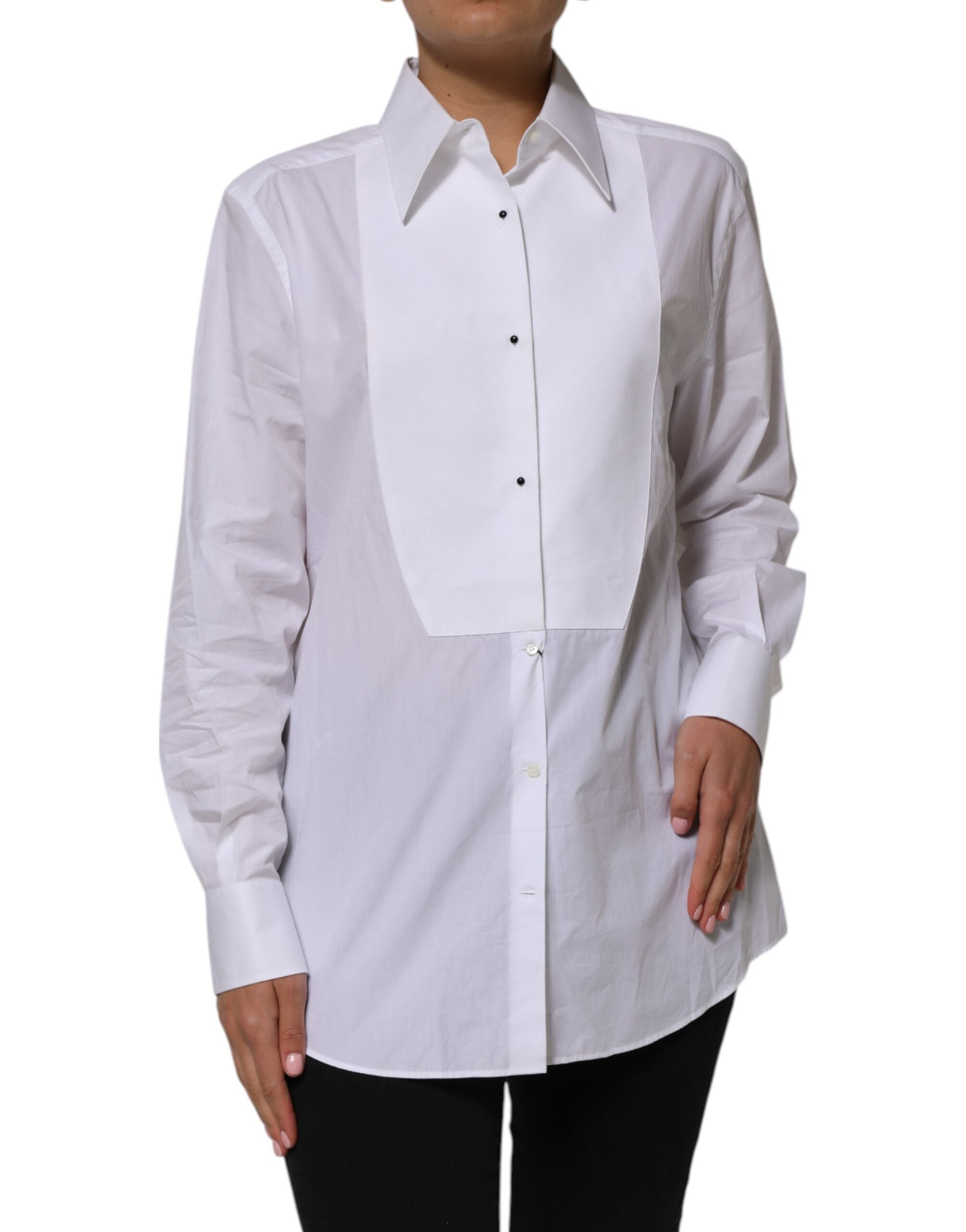Dolce & Gabbana White Cotton Collared Long Sleeves Shirt Top