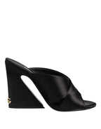 Dolce & Gabbana Black Logo KEIRA Satin Slides Sandals Shoes