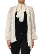 Dolce & Gabbana Off White Logo Monogram Ascot Collar Top
