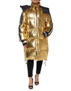 Dolce & Gabbana Gold Hooded Puffer Quilted Full Zip Jacket