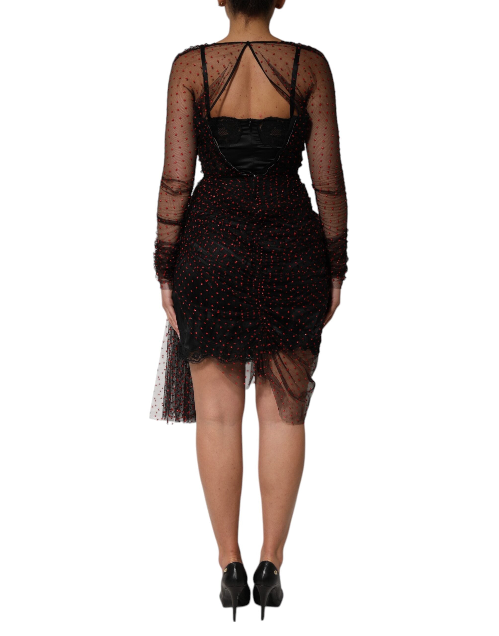 Dolce & Gabbana Black Lace Trim Long Sleeve Sheath Mini Dress