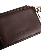 Dolce & Gabbana Brown Calf Leather Zip Logo Keyring Coin Purse Men Wallet