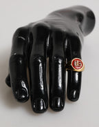 Dolce & Gabbana Gold Tone Real Brass Red DG Logo Men Ring