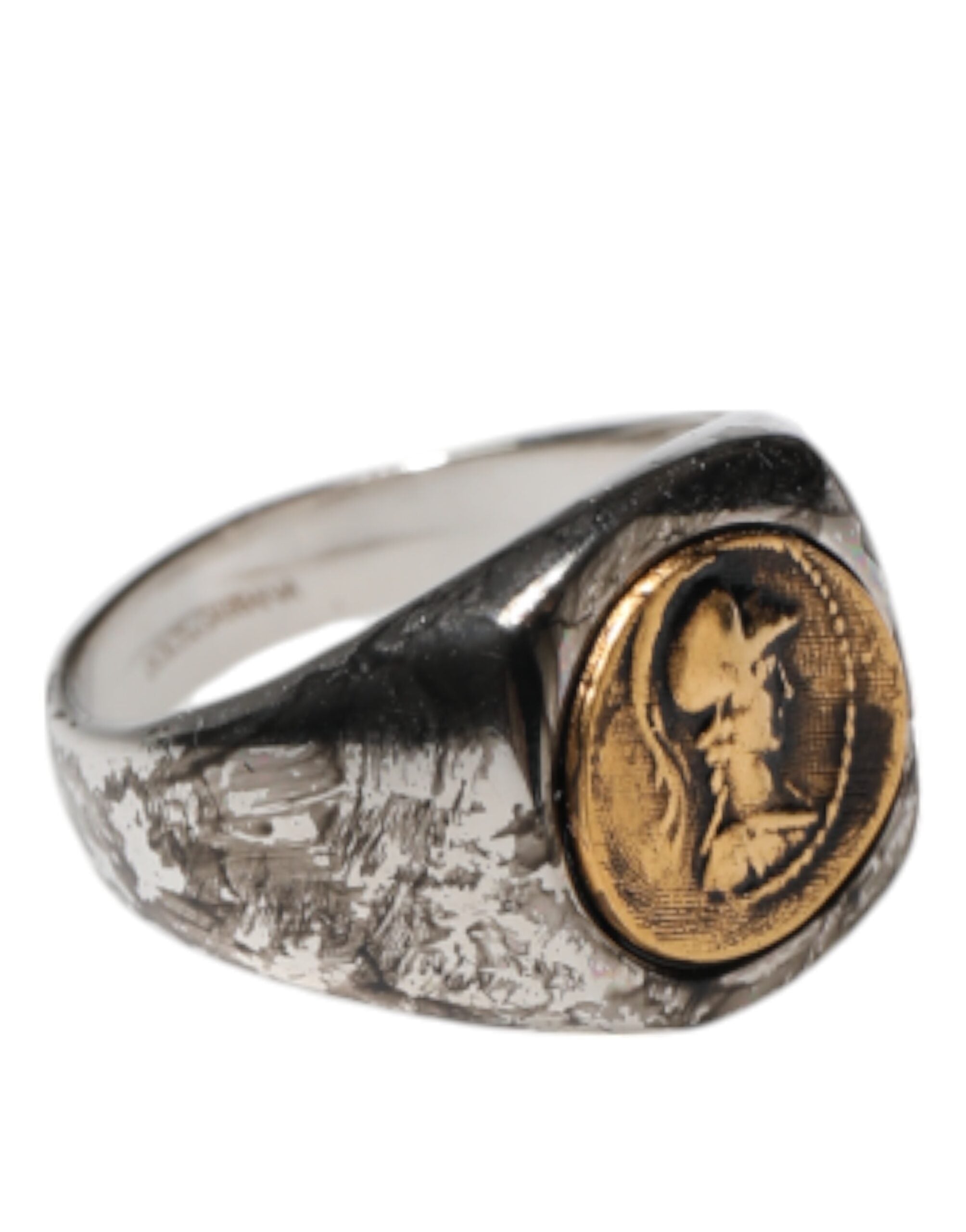 Dolce & Gabbana Silver Tone Engraved Two Color Real Brass Ring